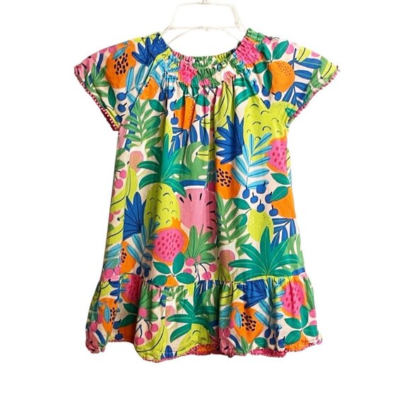 Mini Boden Smocked Tropical Fruit Printed Kaftan Dress Size 4/5 Spring Easter - Picture 1 of 7